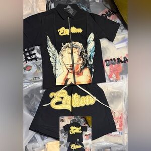 Black Angel Graphic Short Set - Men